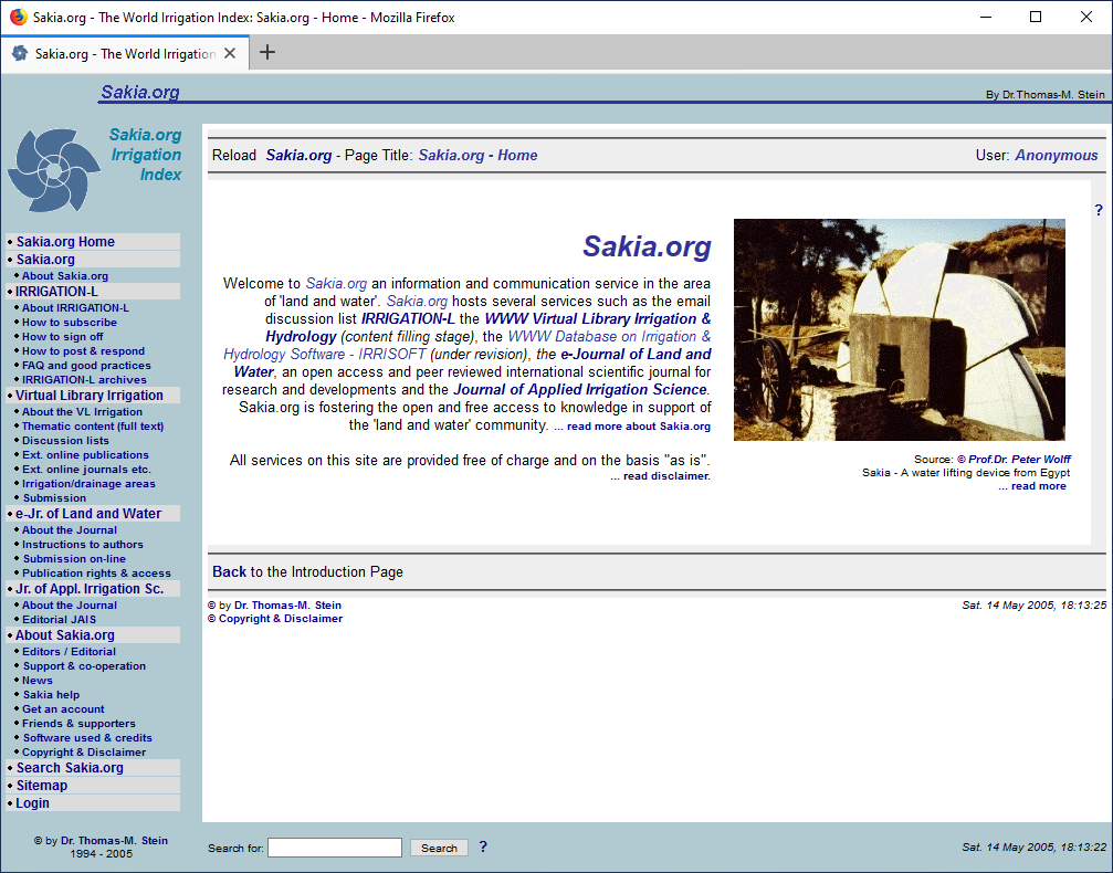 Sakia.org - Historic web site 2005