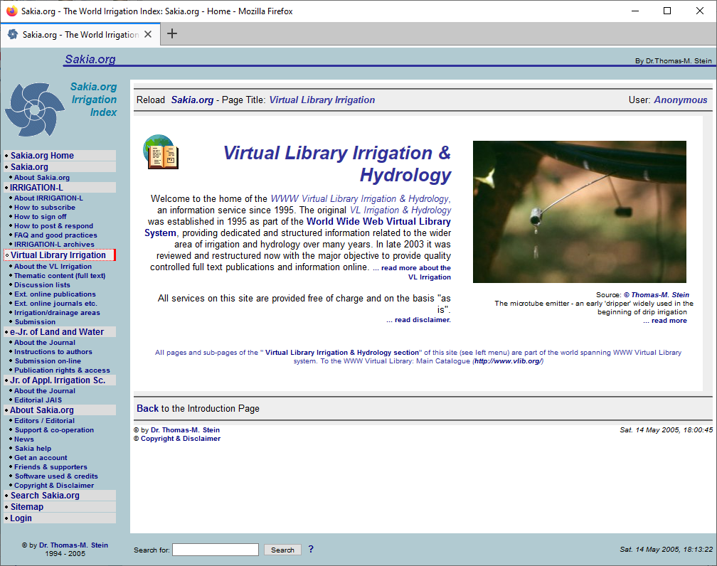 Virtual Library Irrigation & Hydrology – Historic website, 2005 (Click to enlarge) Sakia.org – Historic website, 2005